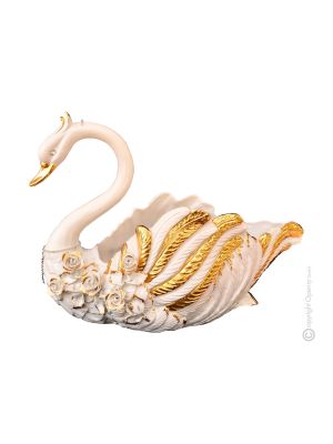 SWAN handmade ceramic table ornament Baroque style artistic with 24k gold details Made in Italy