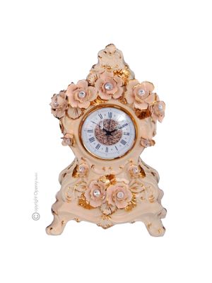 TABLE CLOCK Stand clock Baroque style artistic ceramic with 24k gold details Made in Italy