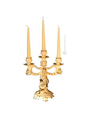 PORTACANDELE Candle holders ceramic artistic ornament baroque style with 24k gold details Swarovski crystals