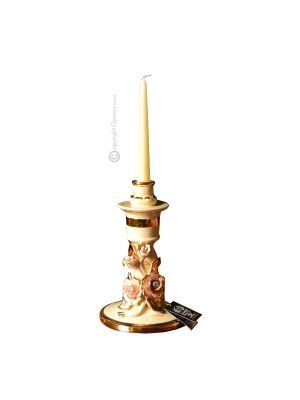 PORTACANDELE Candle holders ceramic artistic ornament baroque style with 24k gold details Swarovski crystals