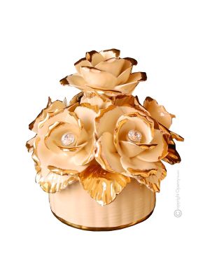 FLOWERS handmade ceramic table ornament Baroque style artistic with 24k gold details Made in Italy