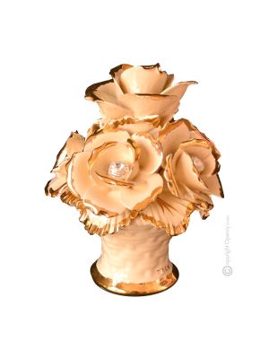 FLOWERS handmade ceramic table ornament Baroque style artistic with 24k gold details Made in Italy