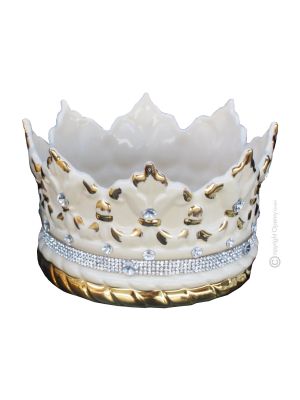 CROWN handmade ceramic table ornament Baroque style artistic with 24k gold details Made in Italy