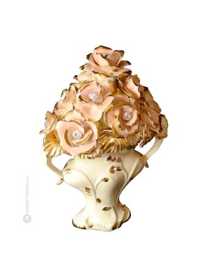 ROSE handmade ceramic table ornament Baroque style artistic with 24k gold details Made in Italy