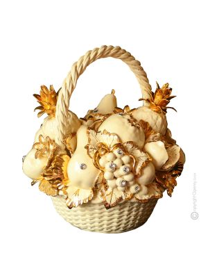 BASKET handmade ceramic table ornament Baroque style artistic with 24k gold details Made in Italy