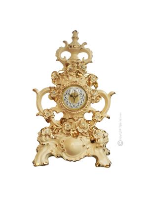 TABLE CLOCK Stand clock Baroque style artistic ceramic with 24k gold details Made in Italy