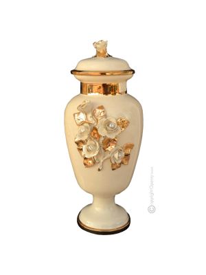 VASE Baroque style artistic ceramic with 24k gold details Made in Italy