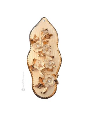 PICTURE Wall decorative object to hang Baroque style artistic ceramic with 24k gold details Made in Italy