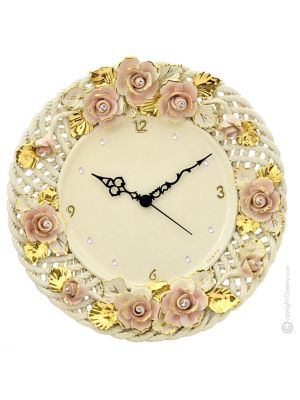 OROLOGIO Wall Clock in Baroque style ceramic handcraft handmade hand painted authentic Made in Italy