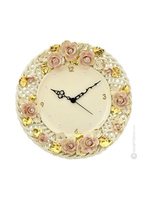 OROLOGIO Wall Clock in Baroque style ceramic handcraft handmade hand painted authentic Made in Italy