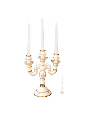 PORTACANDELE Candle holders ceramic artistic ornament baroque style with 24k gold details Made in Italy