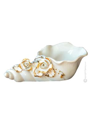 SHELL handmade ceramic table ornament Baroque style artistic with 24k gold details Made in Italy