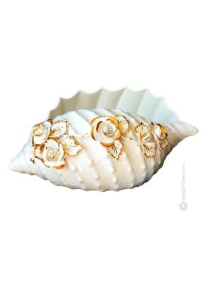 SHELL handmade ceramic table ornament Baroque style artistic with 24k gold details Made in Italy