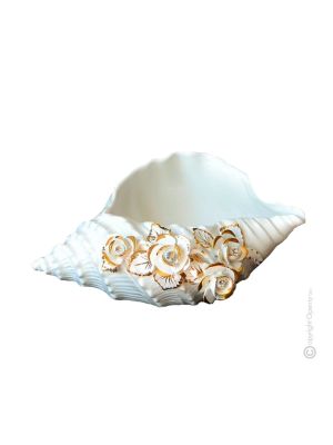 SHELL handmade ceramic table ornament Baroque style artistic with 24k gold details Made in Italy