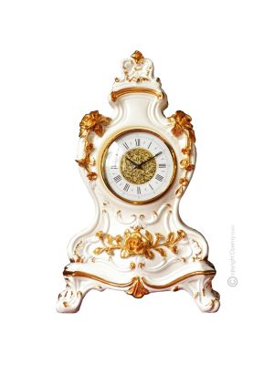 TABLE CLOCK Stand clock Baroque style artistic ceramic with 24k gold details Made in Italy