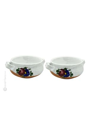 CIOTOLE RUSTICHE Set 2 bowls ceramic centerpiece handcraft handmade hand painted authentic Made in Italy from the Friuli region