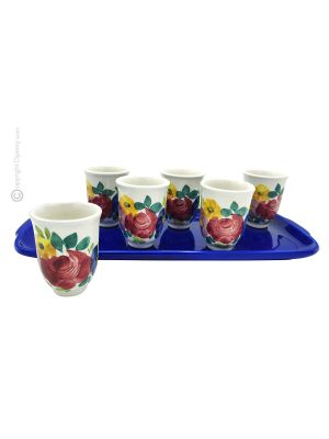 BICCHIERI CON VASSOIO set 6 espresso cup with tray in ceramic handcraft handmade hand painted authentic Made in Italy from the Friuli region