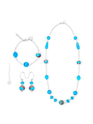 PARURE AURORA jewellery set necklace bracelet earrings handmade pearls in Murano-Venice glass with silver 925 authentic Made in Italy