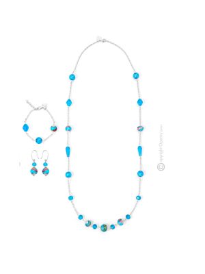 PARURE AURORA jewellery set necklace bracelet earrings handmade pearls in Murano-Venice glass with silver 925 authentic Made in Italy
