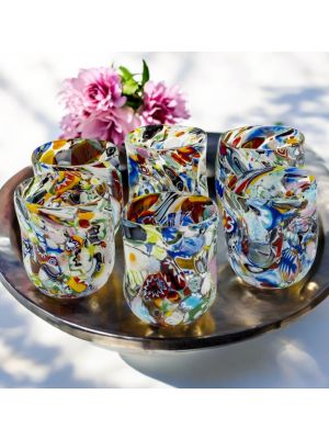 Set of 6 fantasy glasses in blown glass, with original murrine from Murano, Venice.