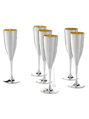 CALICE FLUTE Globlet Glasses Special Gold Silver Plated Handmade Made in Italy