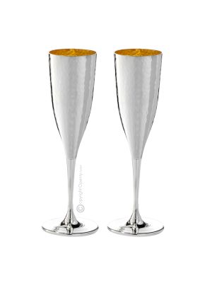 CALICI FLUTE Set 2 Globlets Glasses Special Gold Silver Plated Handmade Made in Italy