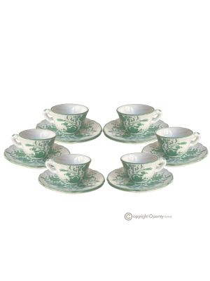 Set of 6 espresso coffee cups with saucers, artistic ceramic made and painted by hand.