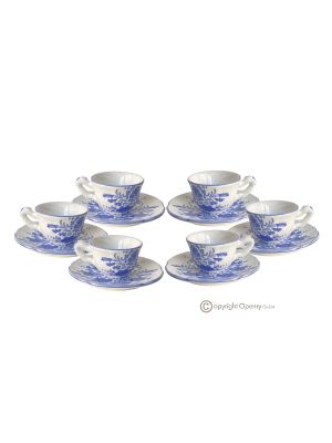 Set of 6 espresso coffee cups with saucers, authentic Castelli ceramic, hand made and painted.