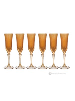 Set of 6 authentic hand-painted flute glasses in premium quality glass.