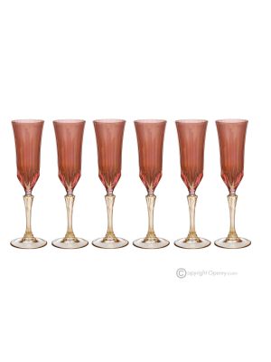 Set of 6 authentic hand-painted flute glasses in premium quality glass.