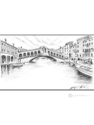 CANAL GRANDE - VENICE Drawing with pencil on paper modern Made in Italy 