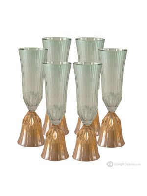 Set of 6 authentic hand-painted flute glasses in premium quality glass.