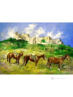 ARECHI CASTLE Acrylic painting on canvas modern Made in Italy 