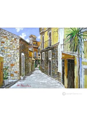AGROPOLIS HISTORICAL CENTER Acrylic painting on canvas modern Made in Italy 