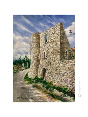 MOLINARA HISTORICAL CASTLE  Acrylic painting on canvas modern Made in Italy 