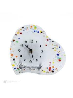 HEART Table Clock, Clear Glass with Drops, Modern Design, Handmade