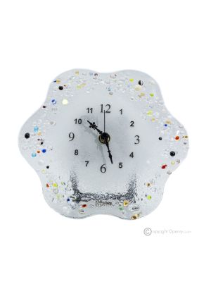 FLOWER Table Clock, Clear Glass with Drops, Modern Design, Handmade