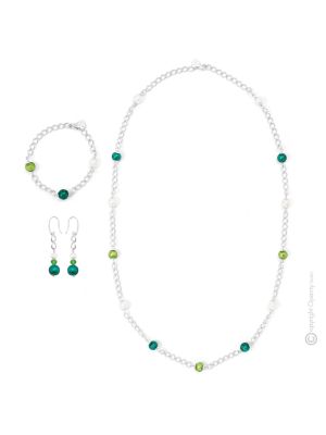 PARURE DENISE jewellery set necklace bracelet earrings handmade pearls in Murano-Venice glass with silver 925 authentic Made in Italy