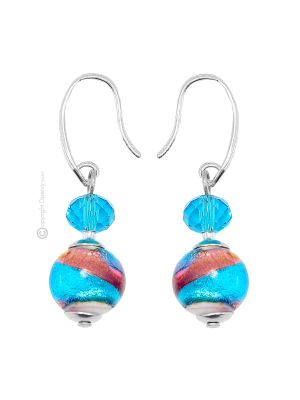 ORECCHINI AURORA fashion jewellery Earrings handmade pearls in Murano-Venice glass with silver 925 authentic Made in Italy