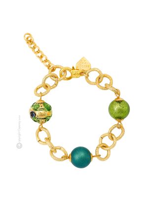 BRACCIALE FIORATO ORO fashion jewellery bracelet armlet handmade pearls in Murano-Venice glass with gold 18k authentic Made in Italy