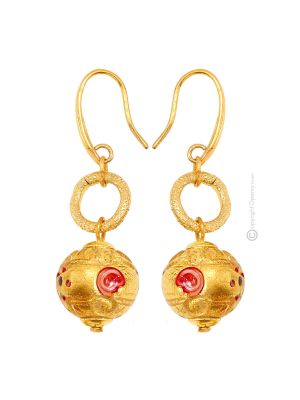 ORECCHINI FIORATO ORO fashion jewellery Earrings handmade pearls in Murano-Venice glass with gold 18k authentic Made in Italy