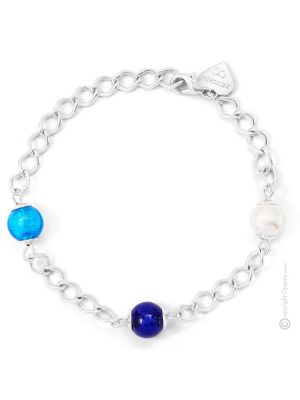 BRACCIALE DENISE fashion jewellery bracelet armlet handmade pearls in Murano-Venice glass with silver 925 authentic Made in Italy