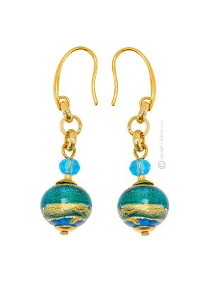 ORECCHINI FASCIA ORO fashion jewellery Earrings handmade pearls in Murano-Venice glass with gold 18k authentic Made in Italy