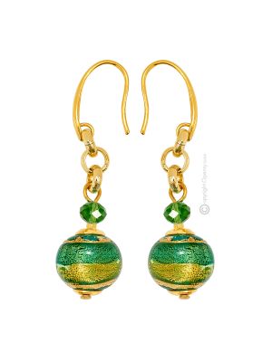 ORECCHINI FASCIA ORO fashion jewellery Earrings handmade pearls in Murano-Venice glass with gold 18k authentic Made in Italy