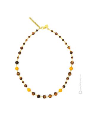 COLLANA SCRIGNO fashion jewellery collier necklace handmade pearls in Murano-Venice glass and Tiger's eye authentic Made in Italy