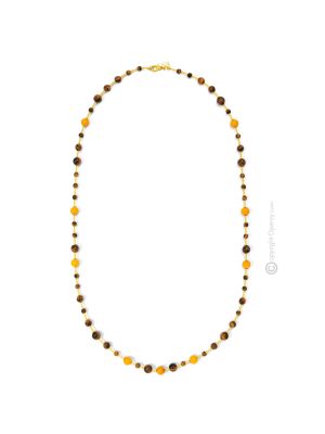 COLLANA SCRIGNO fashion jewellery collier necklace handmade pearls in Murano-Venice glass and Tiger's eye authentic Made in Italy