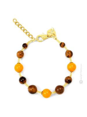 BRACCIALE SCRIGNO fashion jewellery bracelet armlet handmade pearls in Murano-Venice glass and Tiger's eye authentic Made in Italy