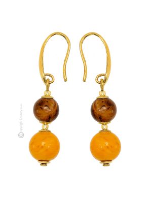 ORECCHINI SCRIGNO fashion jewellery Earrings handmade pearls in Murano-Venice glass and Tiger's eye authentic Made in Italy