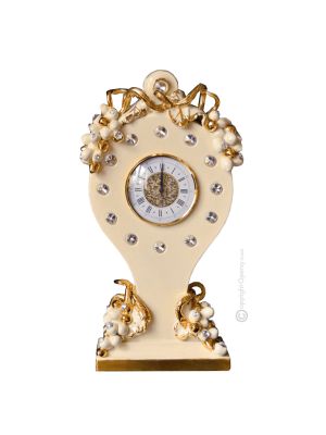 TABLE CLOCK Stand clock Baroque style artistic ceramic with 24k gold details Made in Italy