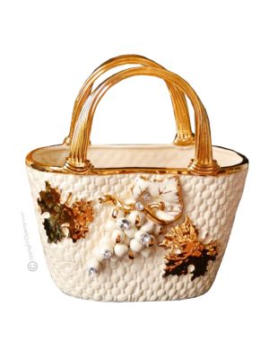 BAG handmade ceramic table ornament Baroque style artistic with 24k gold details Made in Italy